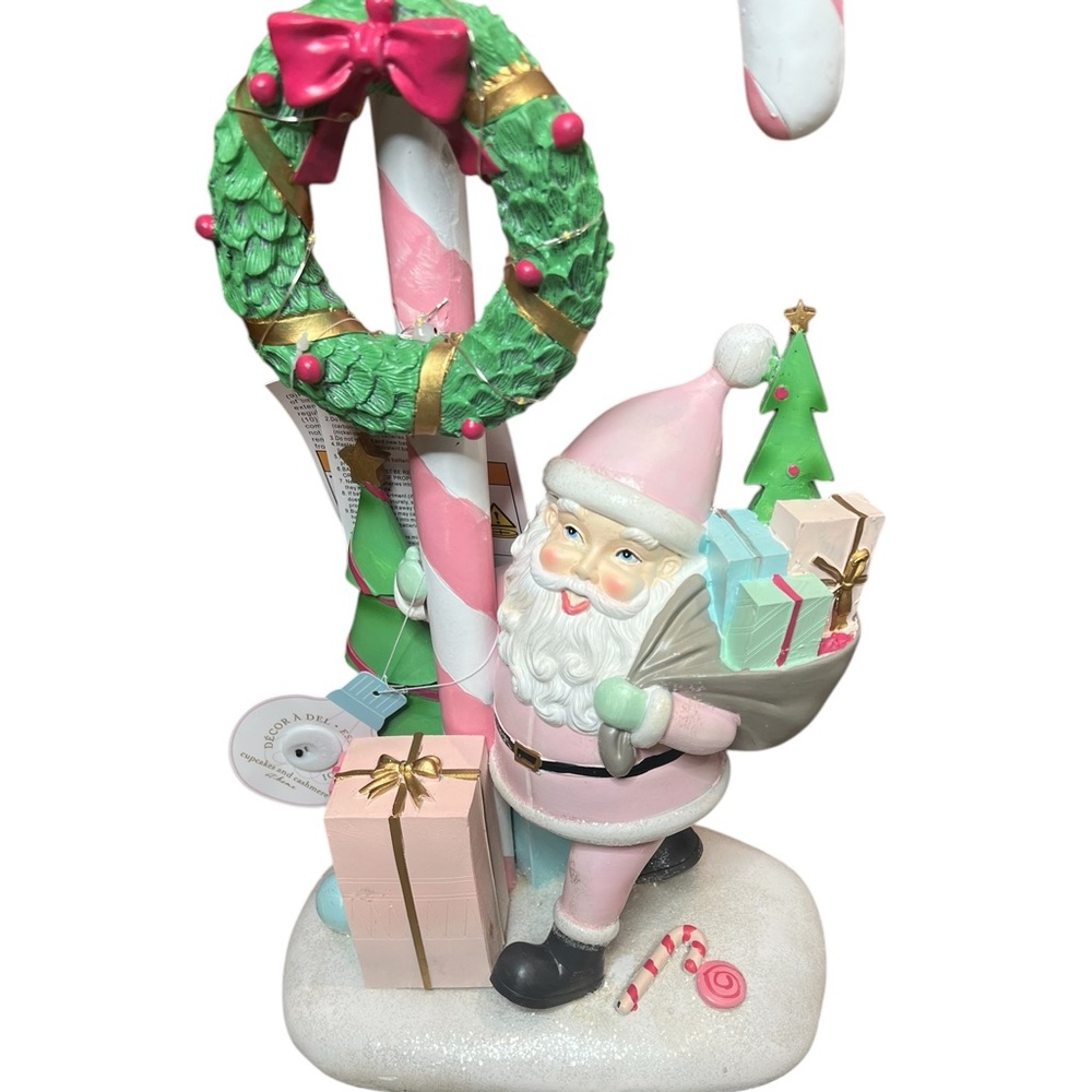 Vintage-Inspired 19” LED Santa Claus Figurine with Candy Cane & Wreath - Xmas - Picture 4 of 12
